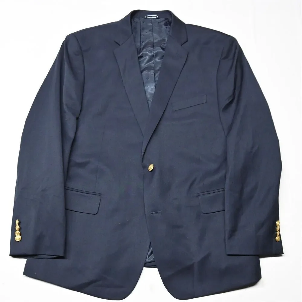 Saddlebred 48R Navy‎ Blue Stretch Wool Gold Button Mens Blazer Sport Coat Jacket